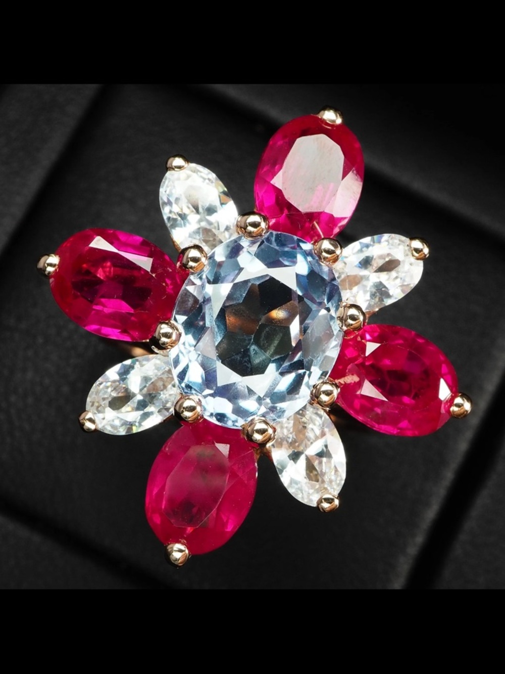 Floral Ring-Multi Gemstone 12.10Ct 925 Sterling Silver Rose Gold Rings Size 8.25 - Picture 2 of 8